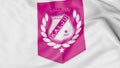 Close-up of waving flag with Nomme Kalju FC football club logo, 3D rendering
