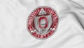 Close-up of waving flag with Ohio State University emblem 3D rendering