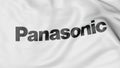 Close-up of waving flag with Panasonic Corporation logo, editorial 3D rendering