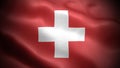 Close up waving flag of Switzerland. Flag symbols of Switzerland.