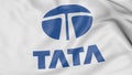 Close up of waving flag with Tata Group logo, 3D rendering