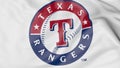 Close-up of waving flag with Texas Rangers MLB baseball team logo, 3D rendering Royalty Free Stock Photo