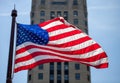 Close up of waving flag of the United States in downtown Chicago