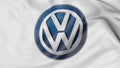 Close up of waving flag with Volkswagen logo, 3D rendering