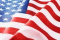 Close up of waving national usa american flag as a background. Concept of Memorial or Independence Day or 4th of July