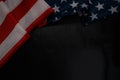 Close up of waving national usa american flag on black background with copy space Royalty Free Stock Photo