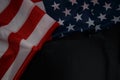 Close up of waving national usa american flag on black background with copy space Royalty Free Stock Photo
