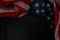 Close up of waving national usa american flag on black background with copy space Royalty Free Stock Photo