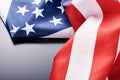 Close up of waving national usa american flag on a dark background with copy space. Independence Day 4th July concept Royalty Free Stock Photo