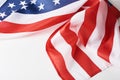 Close up of waving national usa american flag on a white background with copy space. Concept of  4th of July or Memorial Day Royalty Free Stock Photo