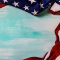 Close up of waving national usa american flag on wooden background Royalty Free Stock Photo