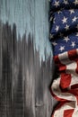 Close up of waving national usa american flag on wooden background Royalty Free Stock Photo