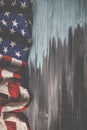 Close up of waving national usa american flag on wooden background Royalty Free Stock Photo