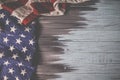 Close up of waving national usa american flag on wooden background Royalty Free Stock Photo