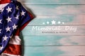 Close up of waving national usa american flag on wooden background Royalty Free Stock Photo