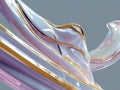 Close-up of wavy, fluid form in motion white to pink-purple gradient with gold streaks soft, diffuse lighting high