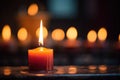 close-up of a wax candle burning on a church altar