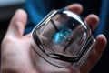 close-up of wearable tech device, with the view from inside the body