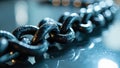 Close-up of a weathered black chain highlighting strength and connectivity with shallow depth of field Royalty Free Stock Photo
