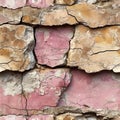 Close-up of a weathered and cracked stone wall texture. old masonry details showing signs of decay. ideal for