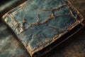 Close-up of a weathered leather wallet, highlighting its cracked surface and worn edges Royalty Free Stock Photo