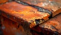 Close-up of weathered red bricks with chipped edges and rusty texture Royalty Free Stock Photo