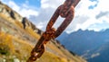 Rusty Chain on a Mountain Trail Royalty Free Stock Photo