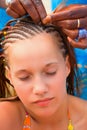 Close-up of weaving of a plait Royalty Free Stock Photo