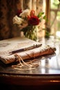 close-up of a wedding guestbook and pen Royalty Free Stock Photo