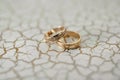 Close-up of wedding rings on cracked plaster Royalty Free Stock Photo