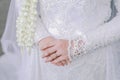 Close up of a brides hands with weding ring on finger Royalty Free Stock Photo