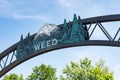 WEED, CALIFORNIA: Close up of the Weed arch, welcomes visitors to town. The town is named after the founder of the Royalty Free Stock Photo