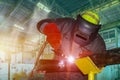 Close up welder is welding process in factory Royalty Free Stock Photo