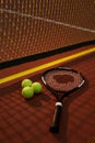Well-string tension racket on tennis court