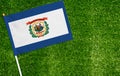 Close-up of West Virginia flag against closed up view of grass
