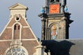 Close-up on Westerkerk church, viewed from Keizersgracht canal in Amsterdam, Netherlands