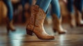 Close-up of western cowboy boots in line dance movement Royalty Free Stock Photo