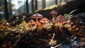 Close up of a wet, orange toadstool in an uncultivated forest generated by AI Royalty Free Stock Photo