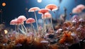 Close up of a wet toadstool in the uncultivated forest generated by AI