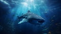 Close up of a Whale Shark swimming in the deep Ocean. Natural Background with beautiful Lighting