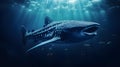 Close up of a Whale Shark swimming in the deep Ocean. Natural Background with beautiful Lighting