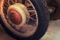 Close-up of wheel details of Vintage Brown Car