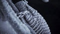 Close-up of wheel frozen in cold. Clip. Close-up of chain and tire hanging frozen on bridge in cold. Frost on abandoned