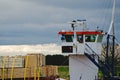 Close up of wheel house on cargo ship.