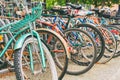 Close up of wheels of bicycles Royalty Free Stock Photo