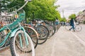 Close up of wheels of bicycles Royalty Free Stock Photo