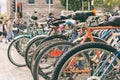 Close up of wheels of bicycles Royalty Free Stock Photo