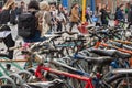 Close up of wheels of bicycles Royalty Free Stock Photo