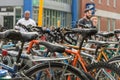 Close up of wheels of bicycles Royalty Free Stock Photo