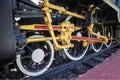 Close-up of the wheels of a steam engine with an interlocking Royalty Free Stock Photo